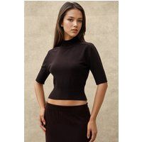 Strukturierter Kurzarm-Strickpullover mit Rollkragen
