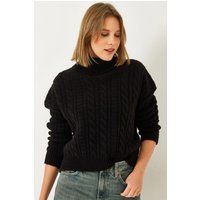Zopfstrick-Rollkragenpullover im Cropped-Stil
