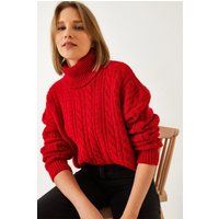 Strukturierter Zopfstrick-Rollkragenpullover