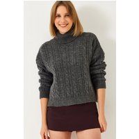 Texturierter Cropped-Rollkragenpullover