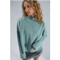Übergroßer gerippter Mock-Neck-Pullover