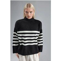 Oversized Gestreifter Rippstrick-Pullover