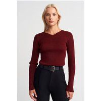 Gerippter V-Ausschnitt Pullover Slim Fit