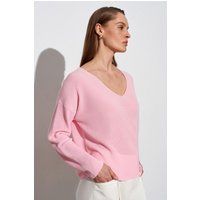 Rippstrick-Pullover mit V-Ausschnitt