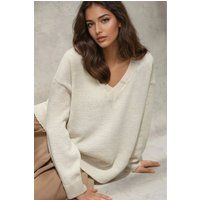 Grobstrickpullover mit V-Ausschnitt