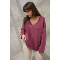 Grobstrick-Pullover mit V-Ausschnitt