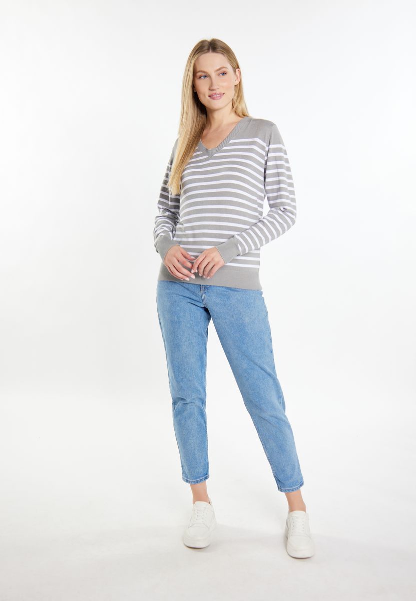 Maritimer V-Ausschnitt Streifenpullover