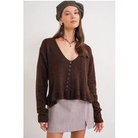 V-Ausschnitt Strick-Cardigan mit Rüschen