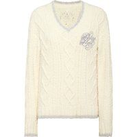 Zopfstrick V-Ausschnitt Wollpullover
