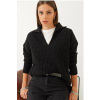 Strukturierter Zopfstrickpullover mit V-Ausschnitt
