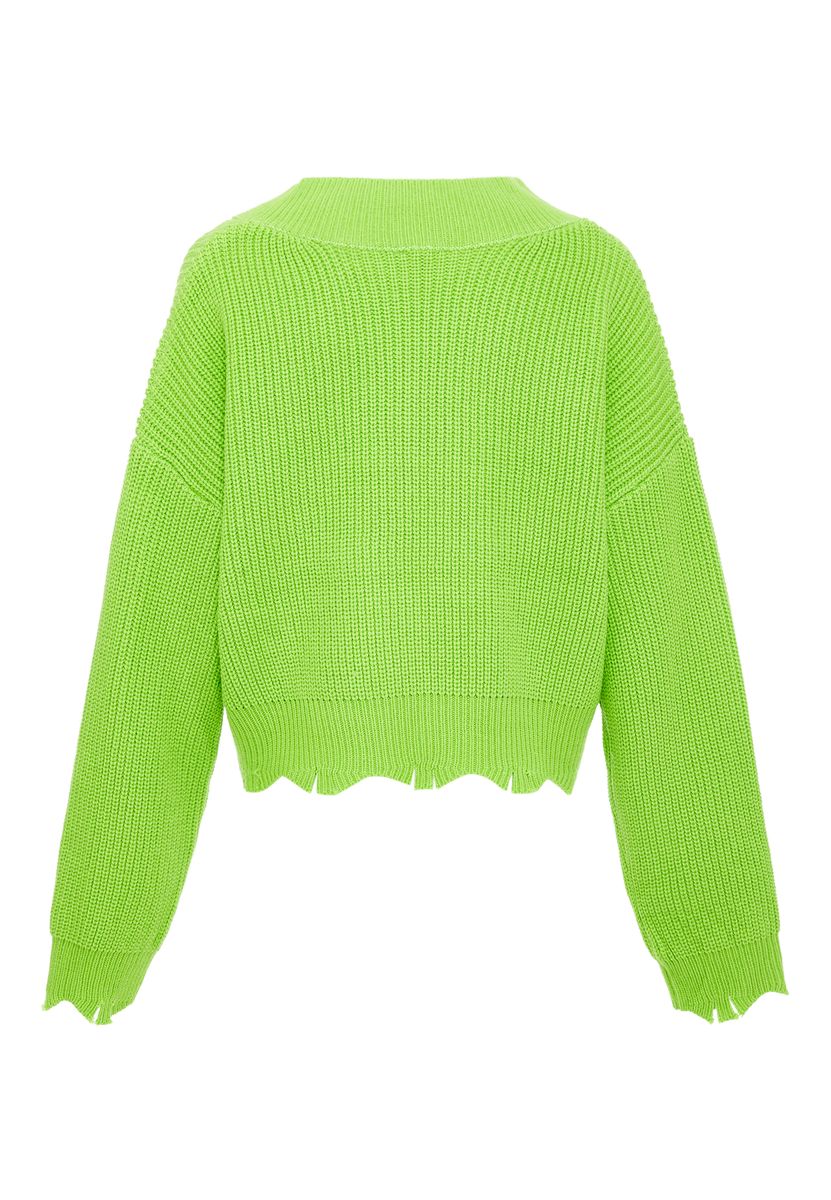 Kurzer V-Ausschnitt Rippstrick-Pullover