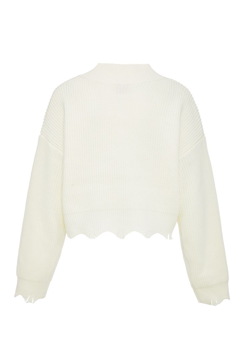 Kurz geschnittener Rippstrick-V-Pullover