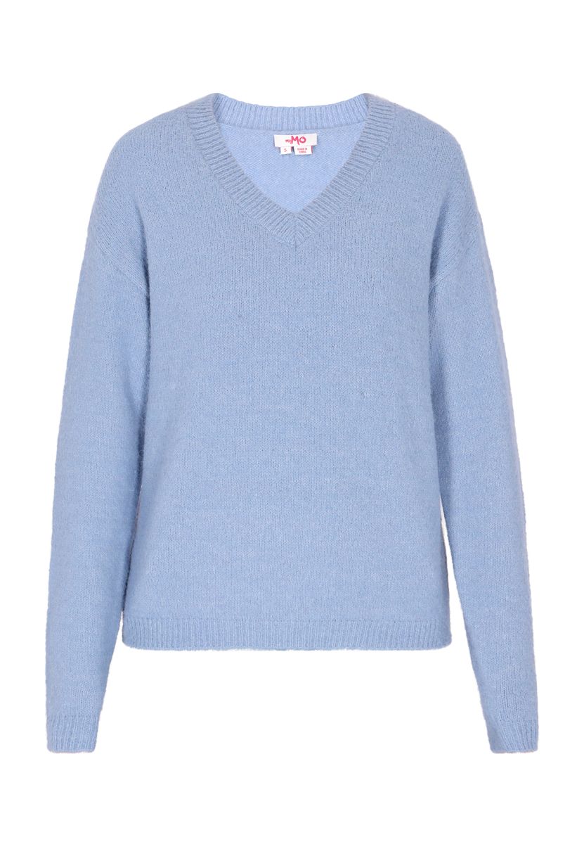 Weicher Melange-Strickpullover mit V-Ausschnitt