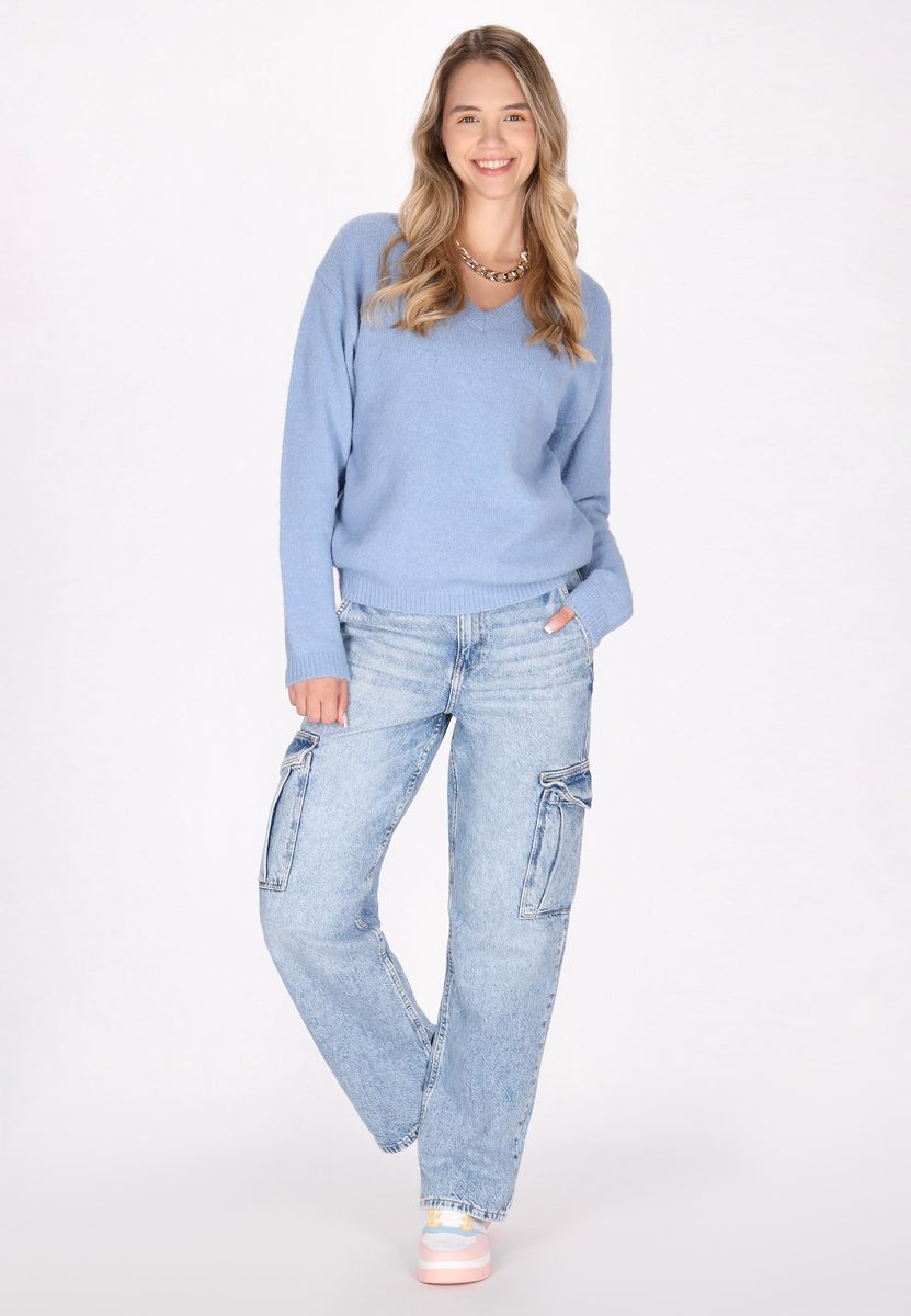 Weicher Melange-Strickpullover mit V-Ausschnitt