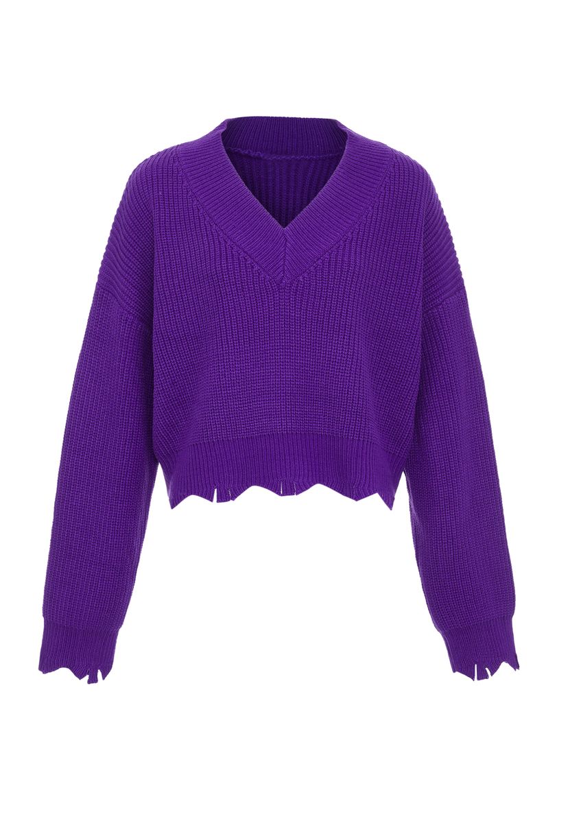 Kurzer Strickpullover mit V-Ausschnitt