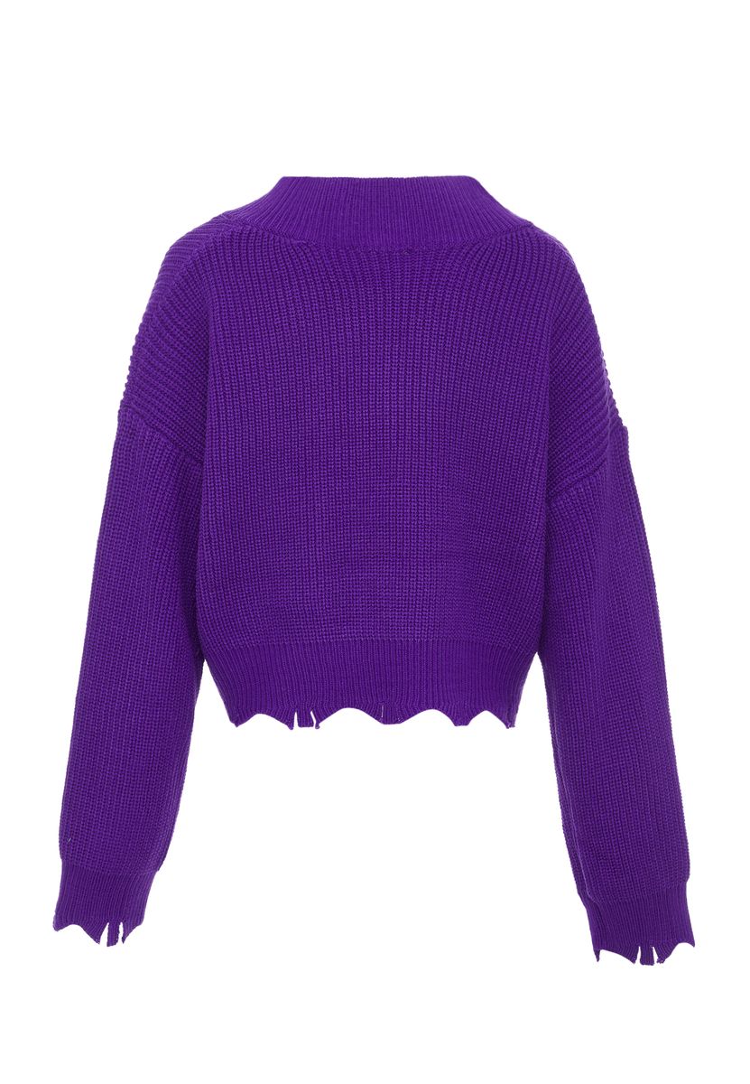 Kurzer Strickpullover mit V-Ausschnitt