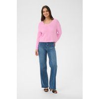 Lockerer V-Ausschnitt-Strickpullover mit Lochmuster