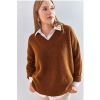Relaxed Fit V-Ausschnitt Strickpullover