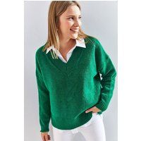 V-Ausschnitt Strickpullover im Relaxed Fit