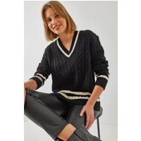 Gestreifter Zopfstrickpullover im Preppy-Look