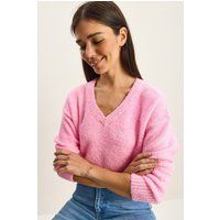Weicher Struktur-Pullover mit V-Ausschnitt