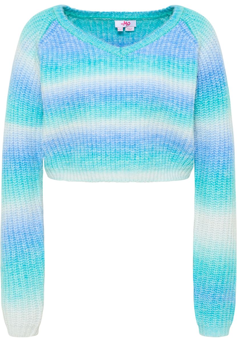 Kurzer Grobstrick-Pullover mit V-Ausschnitt