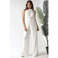 Fließender Halterneck-Jumpsuit mit weitem Bein