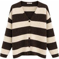 Gestreifter Strickcardigan mit V-Ausschnitt