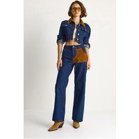 Kurzes Denim-Jacken und Weitbeinhosen-Set