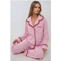 Kariertes Baumwoll-Pyjama-Set mit Rüschen