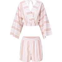 Gestreiftes Wickeltop und Shorts Set