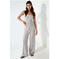 Strukturiertes Bandeau-Top und Weitbein-Hosen-Set