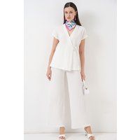 Texturiertes Wickeltop und Weithose Set