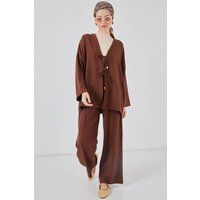 Strukturiertes V-Ausschnitt Cardigan Set