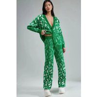 Jacquard-Strickcardigan und Weitbein-Hose Set
