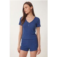 Geripptes Henley-Top und Shorts-Set