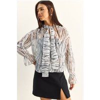 Chiffonbluse mit abstraktem Print und Bindedetail