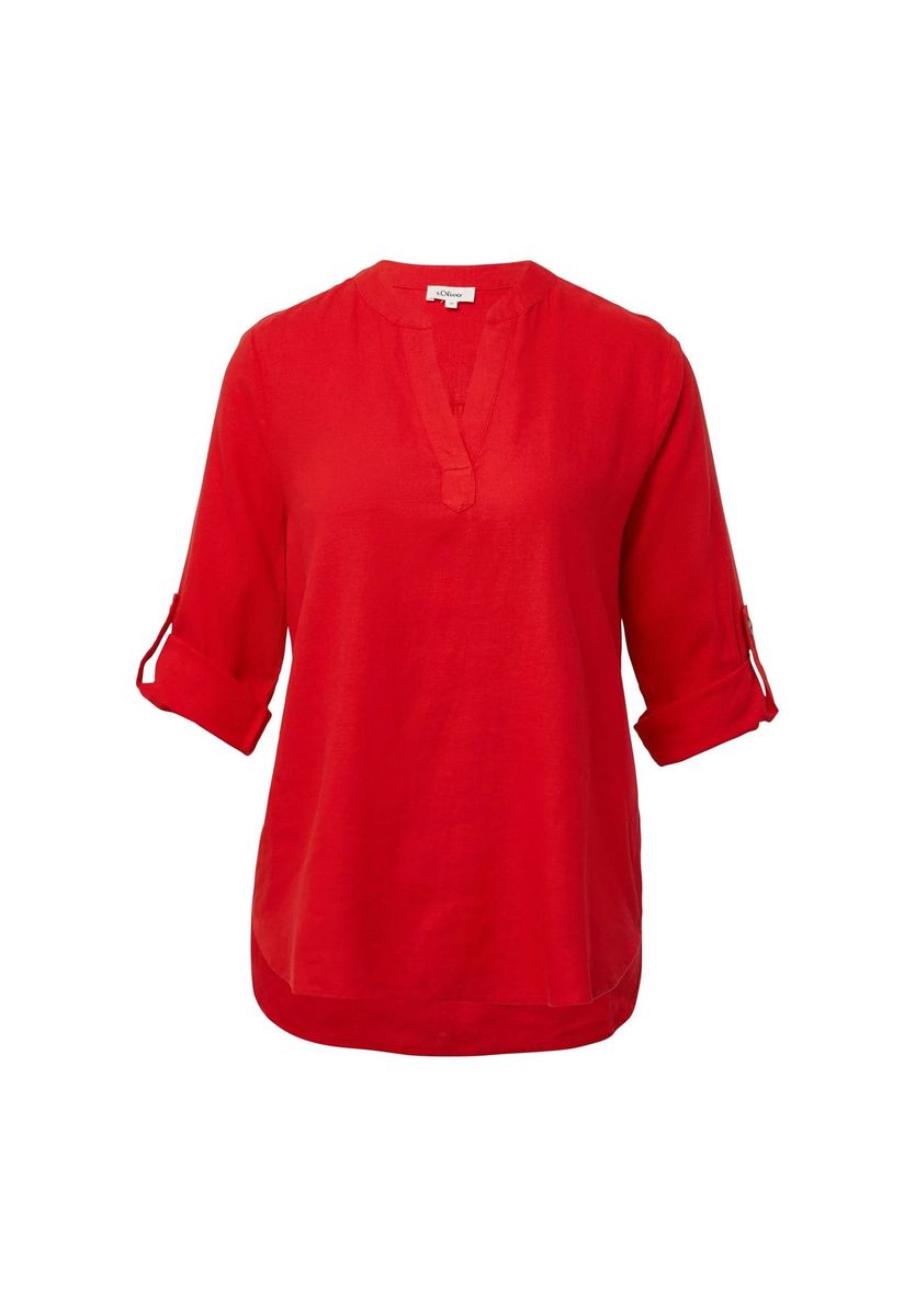 Bluse aus Leinenmix mit Schlitzausschnitt