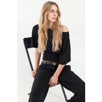 Asymmetrische Strickbluse mit Raffungen