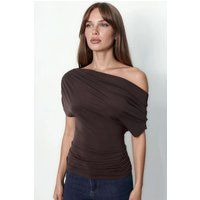 Drapierte asymmetrische Jersey-Bluse