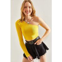 Asymmetrisches One-Shoulder Langarm-Crop-Top