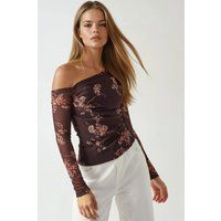 Asymmetrische Tüllbluse mit Blumenprint