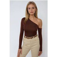 Asymmetrischer drapierter langärmeliger Body