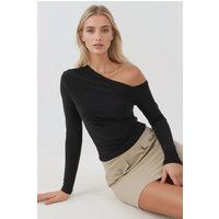 Asymmetrisches One-Shoulder Langarm-Oberteil