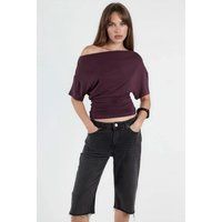 Asymmetrisches drapiertes Strick-Crop-Top