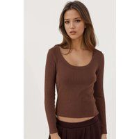 Geripptes Langarmshirt mit U-Ausschnitt