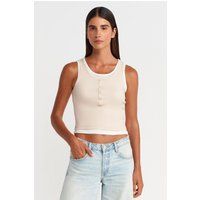 Geripptes Baumwoll-Henley-Top