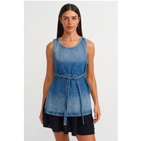 Ärmellose Denim-Tunika mit Bindegürtel