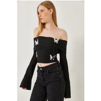 Besticktes Off-Shoulder Top mit Schmetterlingen