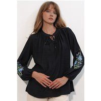 Bestickte Oversized Crêpe-Bluse